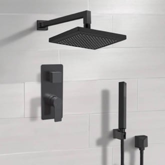 Matte Black Shower System With 8 Inch Rain Shower Head and Hand Shower Remer SFH89
